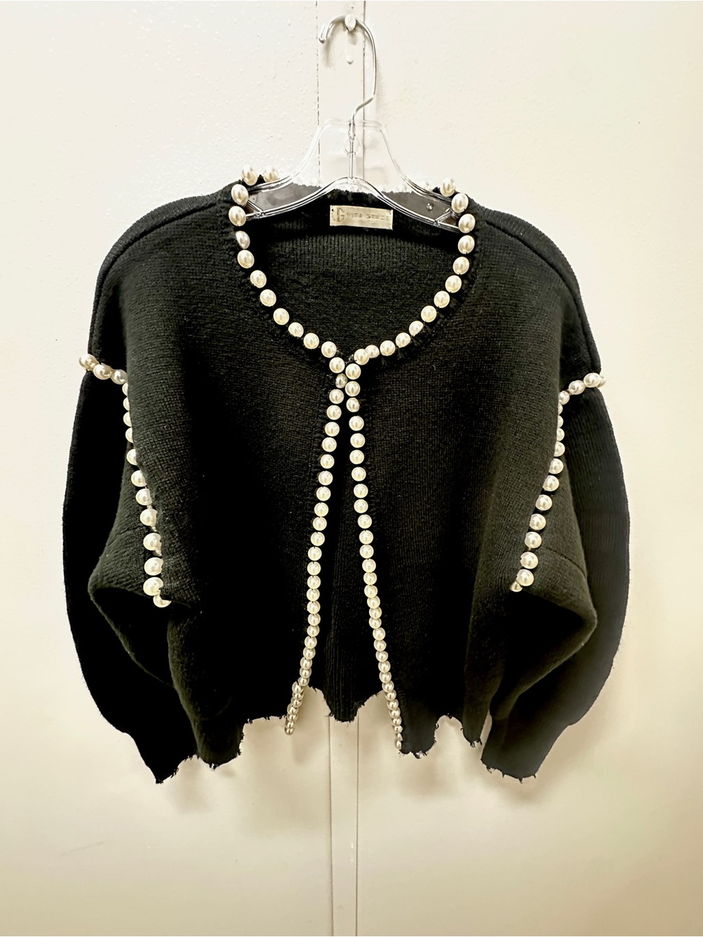 Vita Grace Molly Pearl/Fringe Trim Black Cardigan Romantic Whimsigoth Old Money